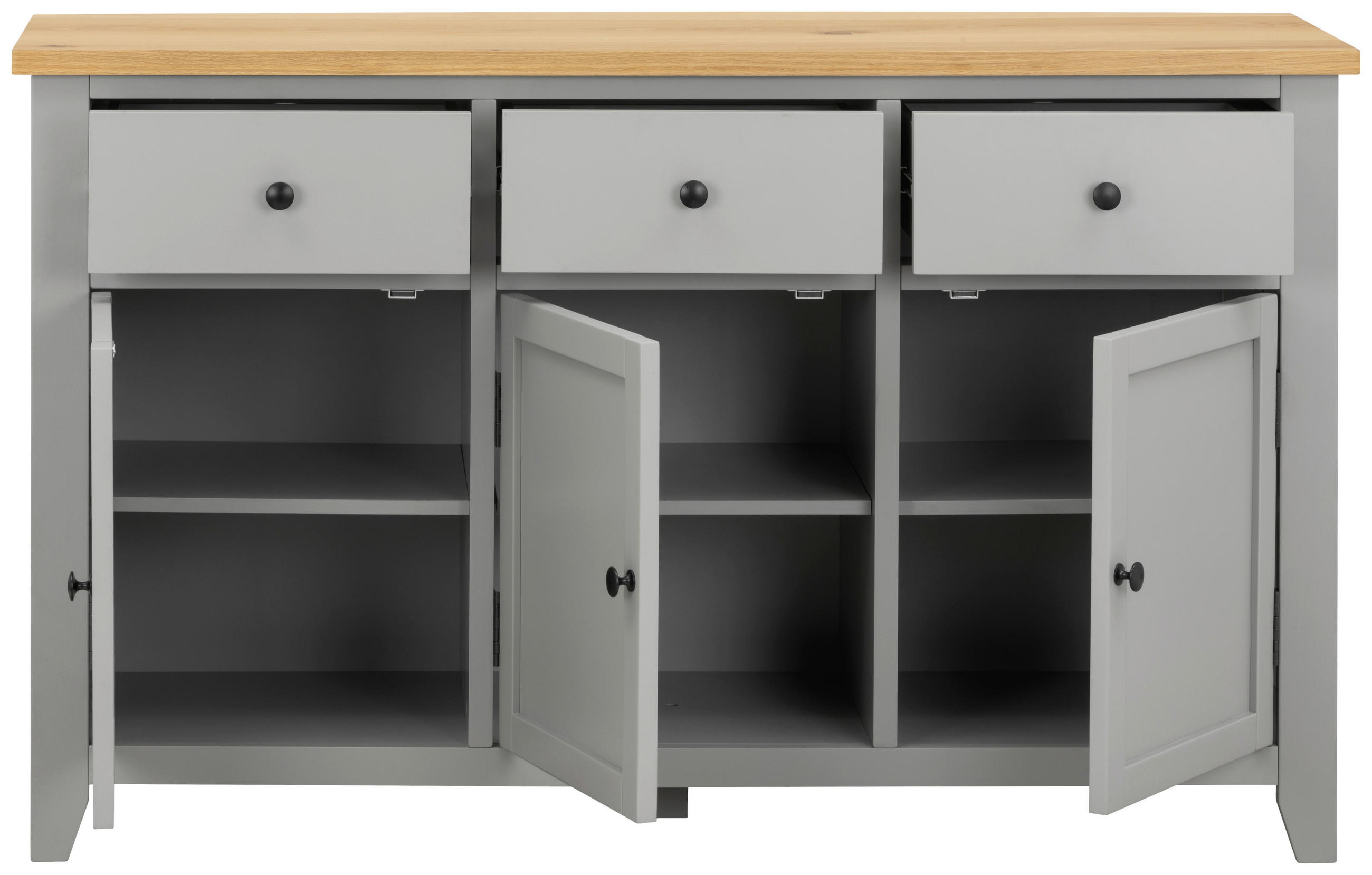Thumbnail - Mid.you Sideboard, Grau, Natur, Metall, Eiche, Kiefer, furniert, massiv, 3 Schubladen, 139x83x42 cm, Holzmöbel, Kleinmöb...