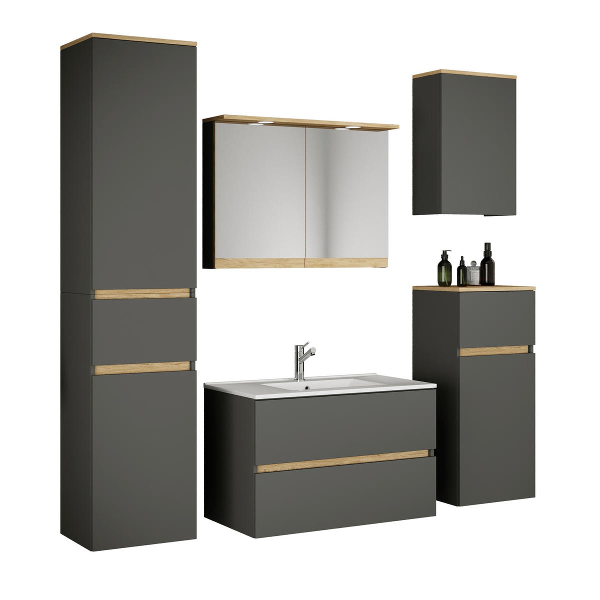 BADEZIMMER 6-teilig  in 161 cm  - Anthrazit/Weiß, Trend, Keramik/Holzwerkstoff (161cm) - MID.YOU