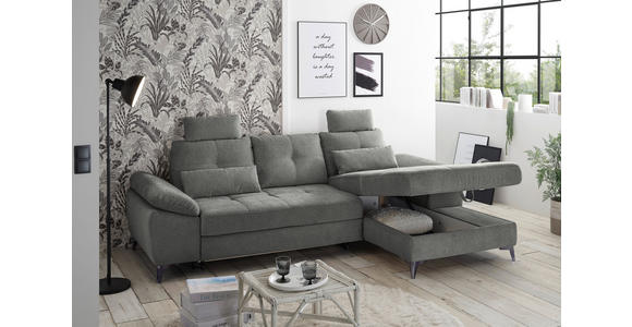 ECKSOFA Grau Mikrovelours  - Chromfarben/Schwarz, KONVENTIONELL, Kunststoff/Textil (270/170cm) - Carryhome