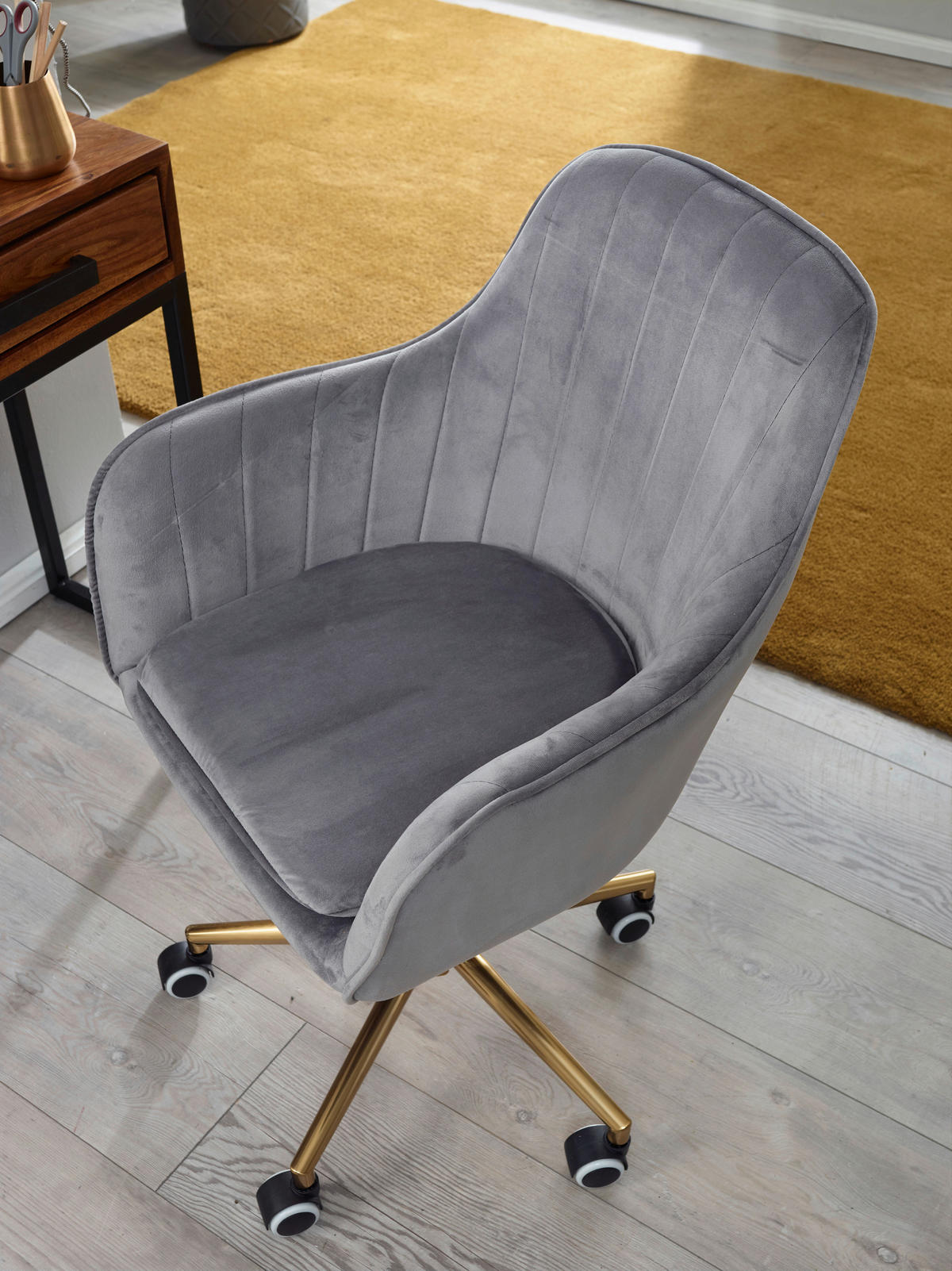 OTOČNÁ STOLIČKA, zamat, sivá - sivá/zlatá, Konventionell, kov/textil (54/105/52cm) - MID.YOU