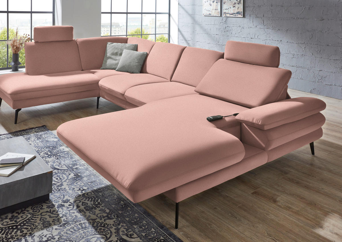 SALON PANORAMIQUE in Webstoff Rosa  - Schwarz/Rosa, Design, Textil/Metall (208/344/180cm) - Dieter Knoll