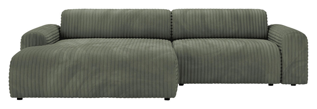 ECKSOFA in Cord Olivgrün  178/292 cm  - Schwarz/Olivgrün, Design, Kunststoff/Textil (178/292cm) - home24