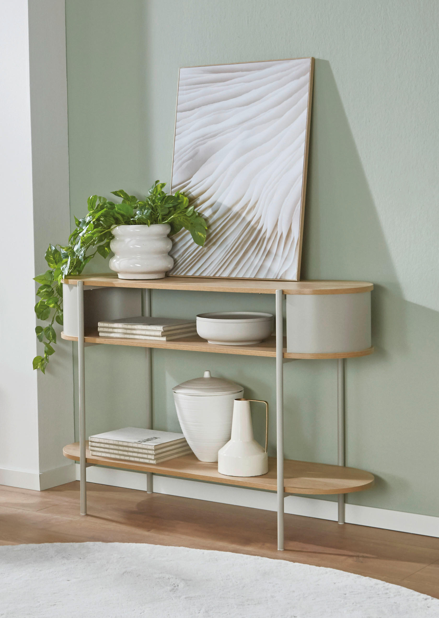 KONSOLENTISCH Eichefarben, Kaschmir - Kaschmir/Eichefarben, Trend, Holzwerkstoff/Metall (110/76/39cm)
