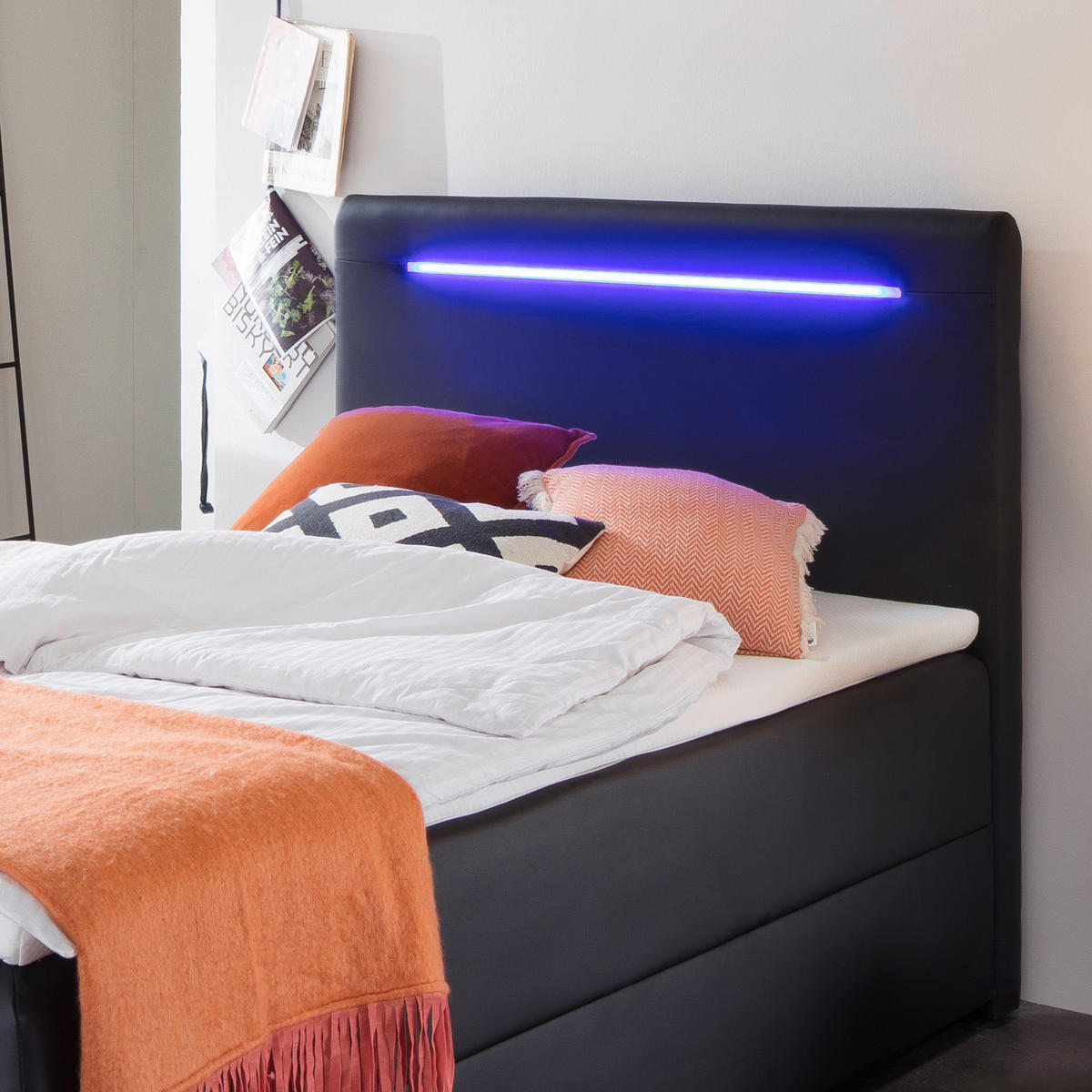 BOXBETT 140/200 cm  in Schwarz  - Edelstahlfarben/Schwarz, MODERN, Kunststoff/Textil (140/200cm) - Livetastic