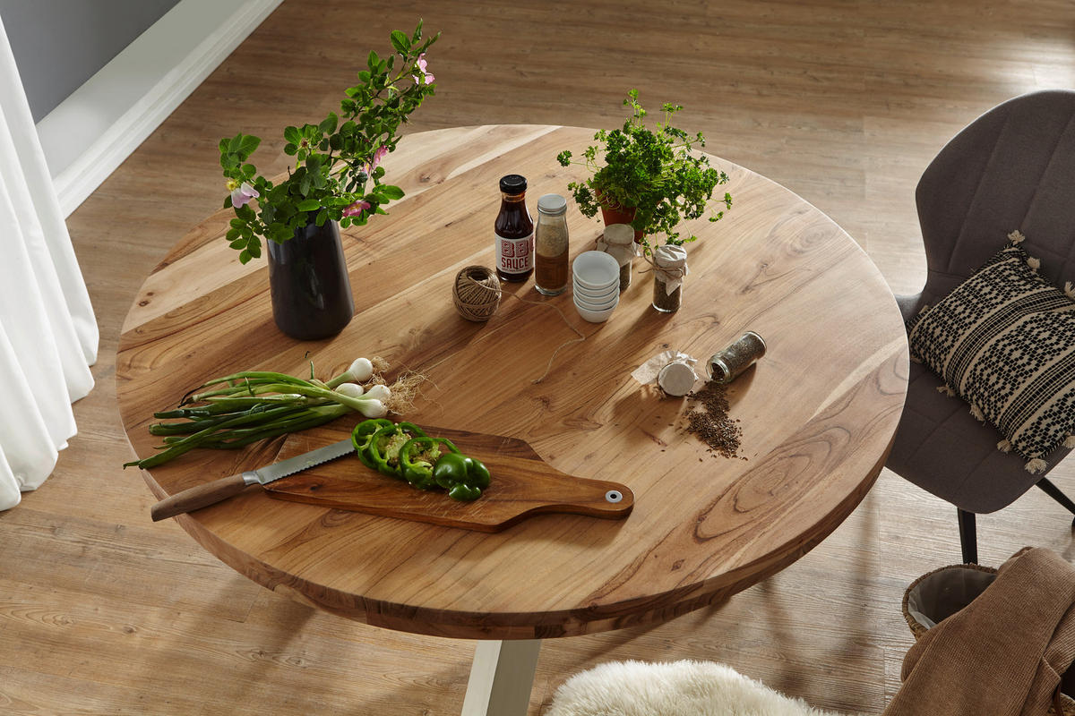 ESSTISCH in Holz 120/120/75 cm  - Weiß/Akaziefarben, Design, Holz (120/120/75cm) - MID.YOU