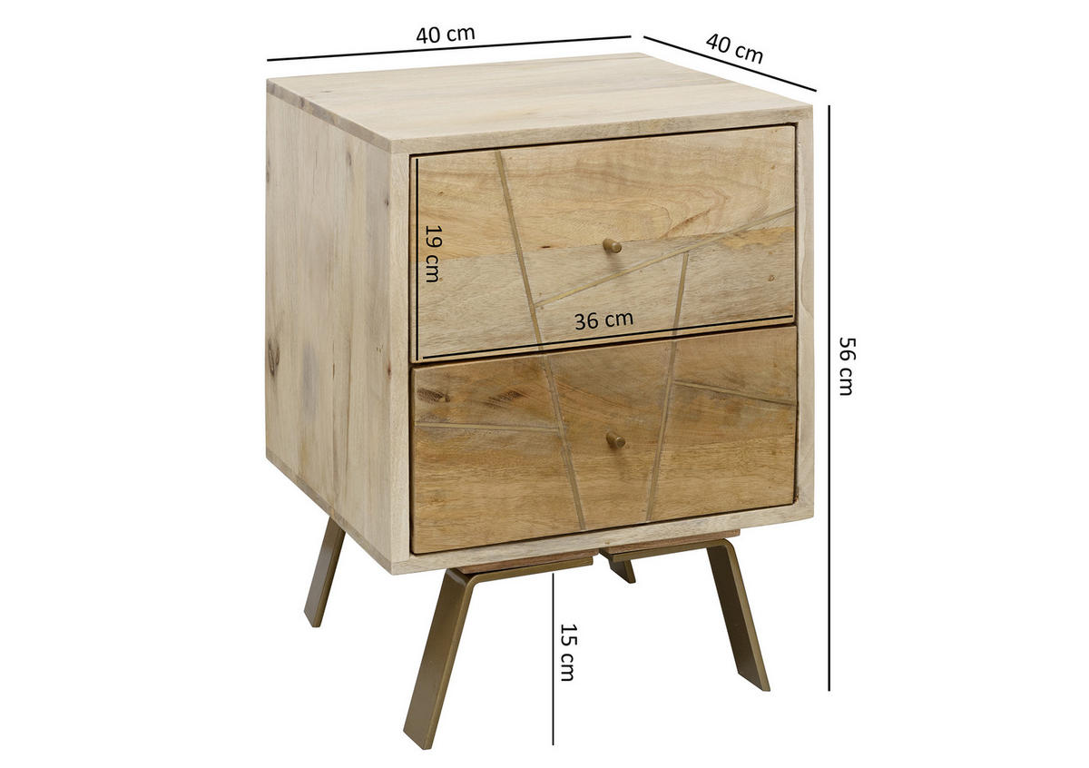 NOČNÝ STOLÍK, mangové drevo, hnedá, 40/56/40 cm - hnedá/zlatá, Modern, kov/drevo (40/56/40cm) - MID.YOU