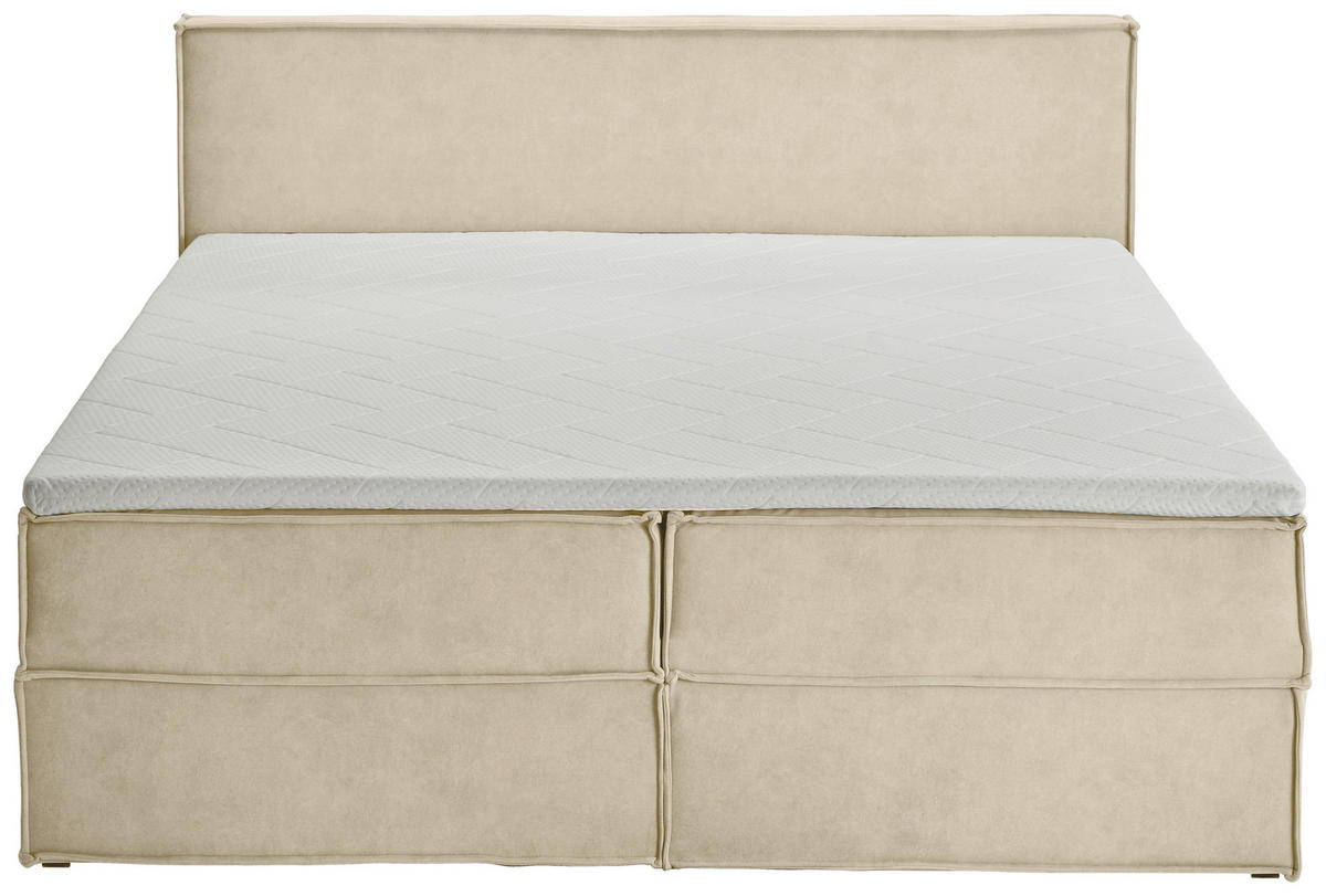BOXBETT 180/200 cm,  in Beige, Bettkasten, Topper, H3 + H3 = fest  - Beige/Schwarz, Design, Kunststoff/Textil (180/200cm) - Chameo