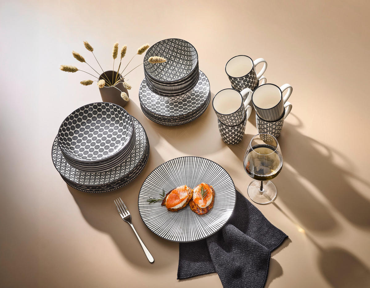 KOMBINOVANÝ SERVIS, 30-dielne, porcelán - čierna/biela, Lifestyle, keramika - Ritzenhoff Breker
