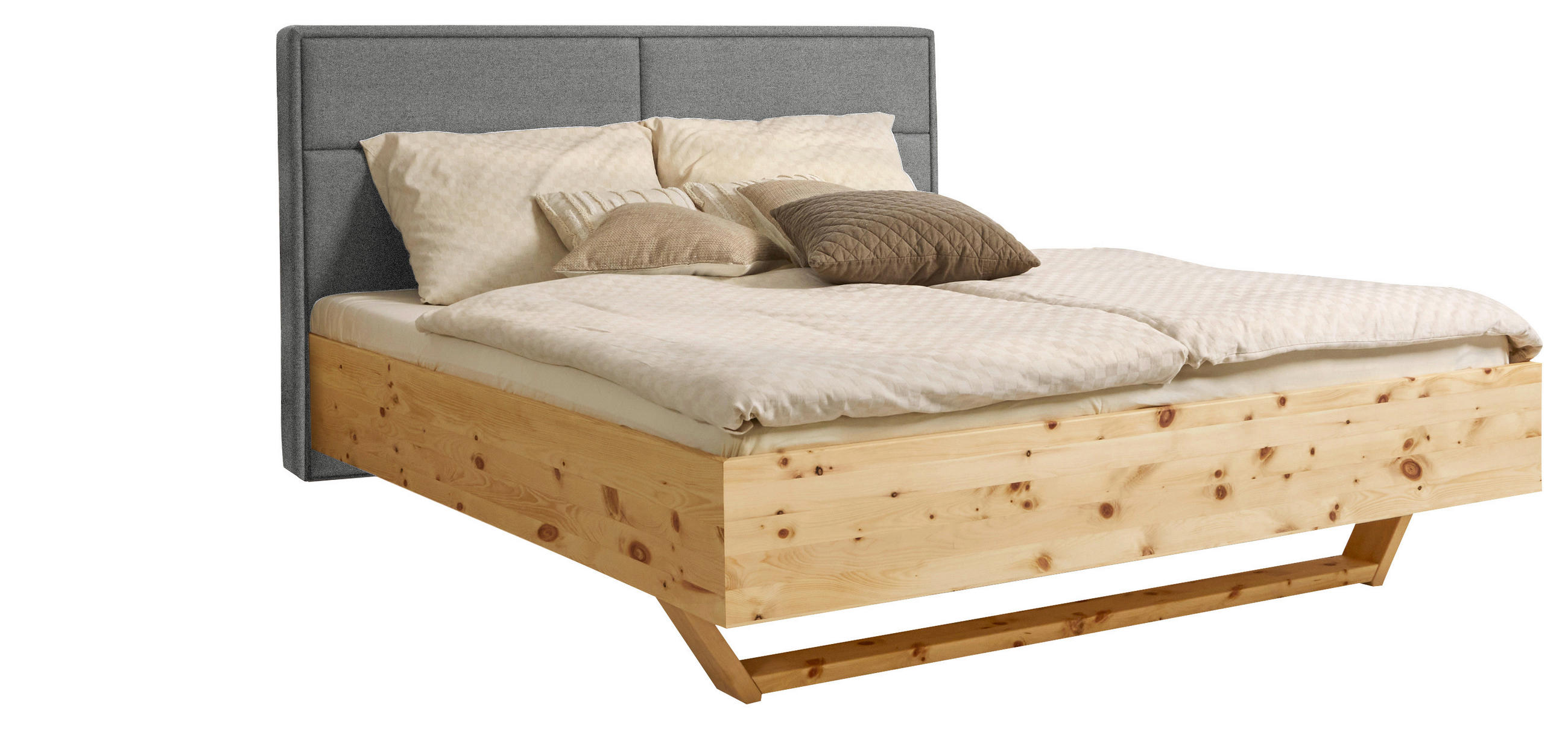 BETT 180/200 cm  in Zirbelkieferfarben, Hellgrau  - Zirbelkieferfarben/Hellgrau, Natur, Holz/Textil (180/200cm) - Valnatura