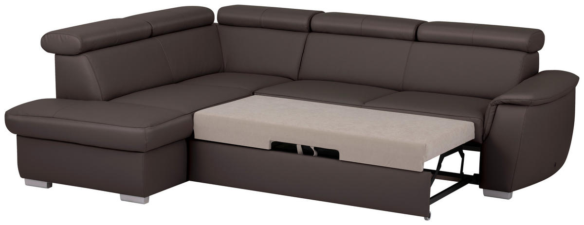 WOHNLANDSCHAFT  in Kombination Echtleder/Lederlook Dunkelbraun  - Dunkelbraun, Leder/Metall (211/262cm) - Celina Home