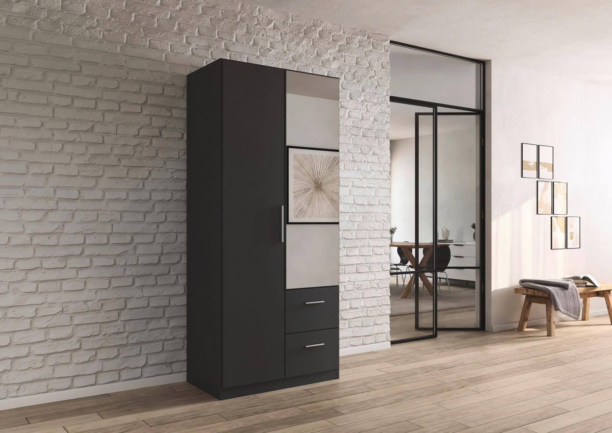 DREHTÜRENSCHRANK 91/210/54 cm,  in Grau, 2-türig  - Alufarben/Grau, KONVENTIONELL, Glas/Holzwerkstoff (91/210/54cm) - home24