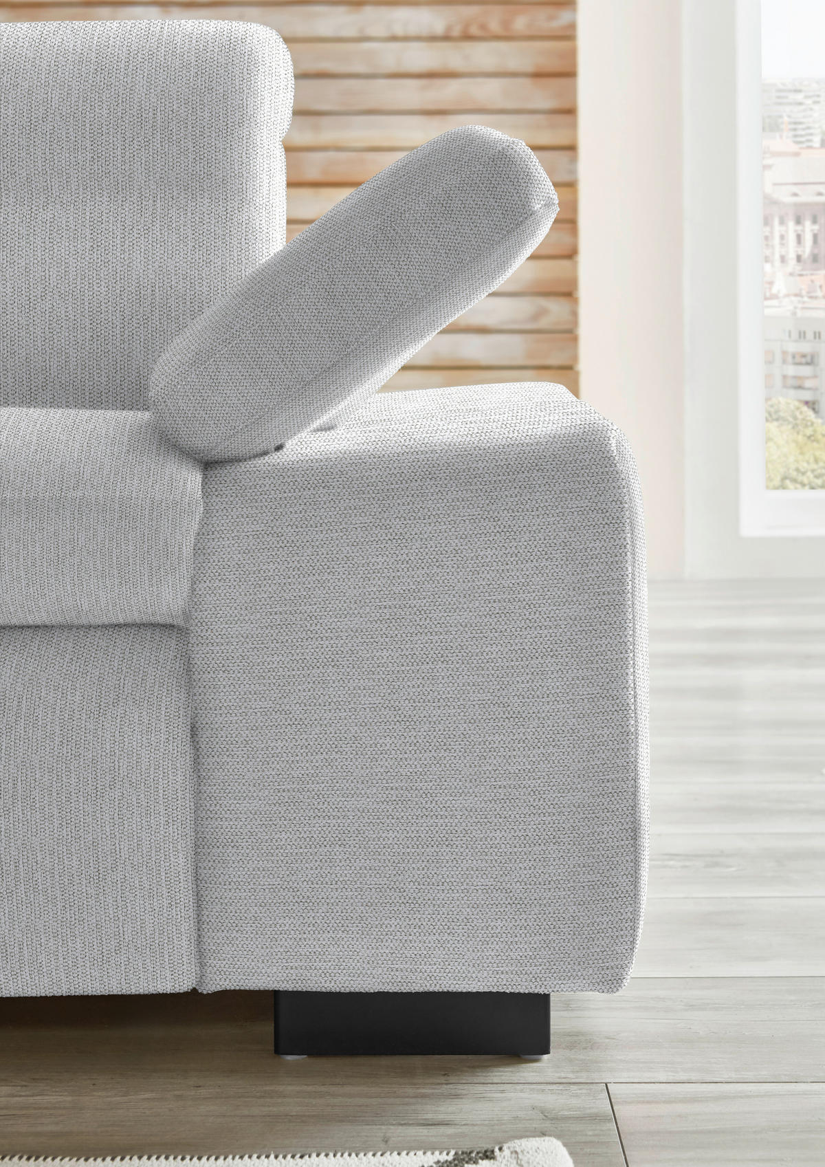 ECKSOFA in Flachgewebe Ecru  - Ecru/Schwarz, Design, Textil/Metall (174/297cm) - Beldomo Style