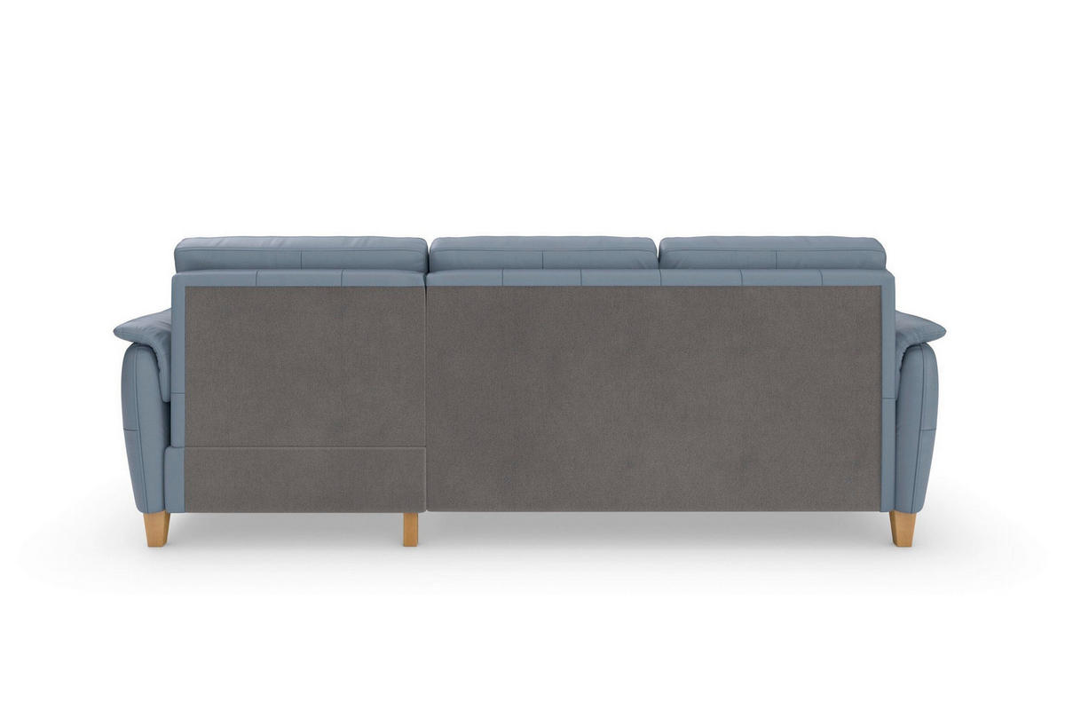 ECKSOFA PALMERA E Graublau Kombination Echtleder/Stoff Mikrofaser Bettkasten  - Graublau/Eichefarben, Basics, Leder/Holz (244/163cm) - Sit & More