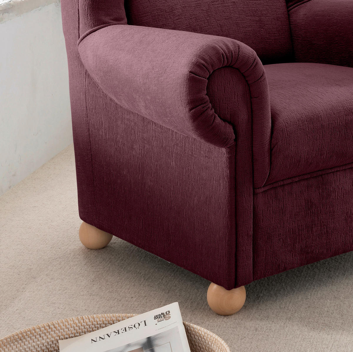 OHRENSESSEL Mikrofaser Bordeaux  - Wildeiche/Bordeaux, KONVENTIONELL, Holz/Textil (92/102/89cm) - Livetastic