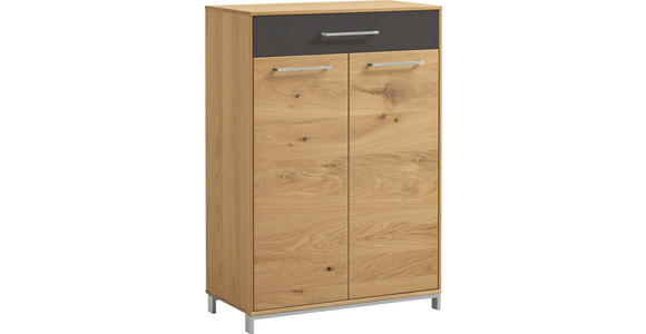 SCHUHSCHRANK 72/105/37 cm - Edelstahlfarben/Eichefarben, Natur, Glas/Holz (72/105/37cm) - Novel