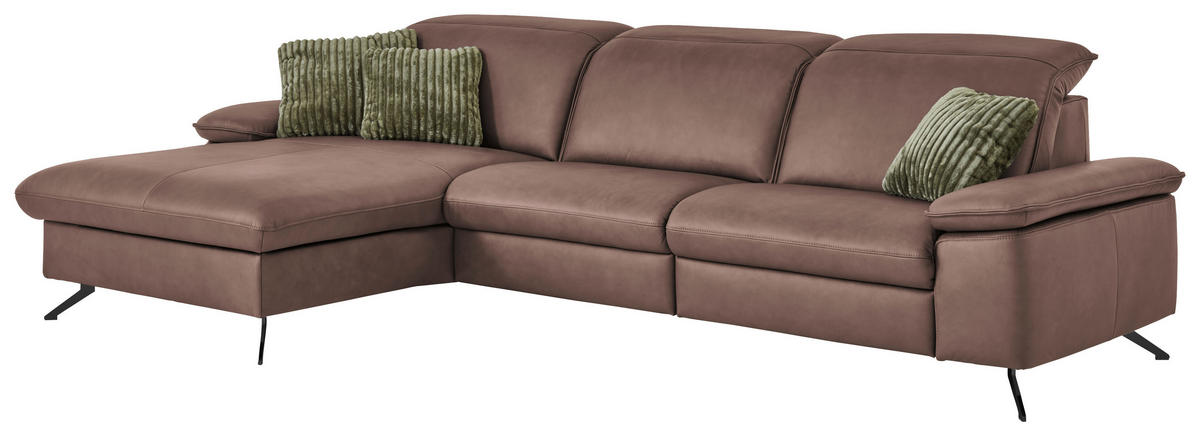 ECKSOFA Echtleder Rotbraun  - Rotbraun/Schwarz, Design, Leder/Metall (169/307cm) - Beldomo Premium