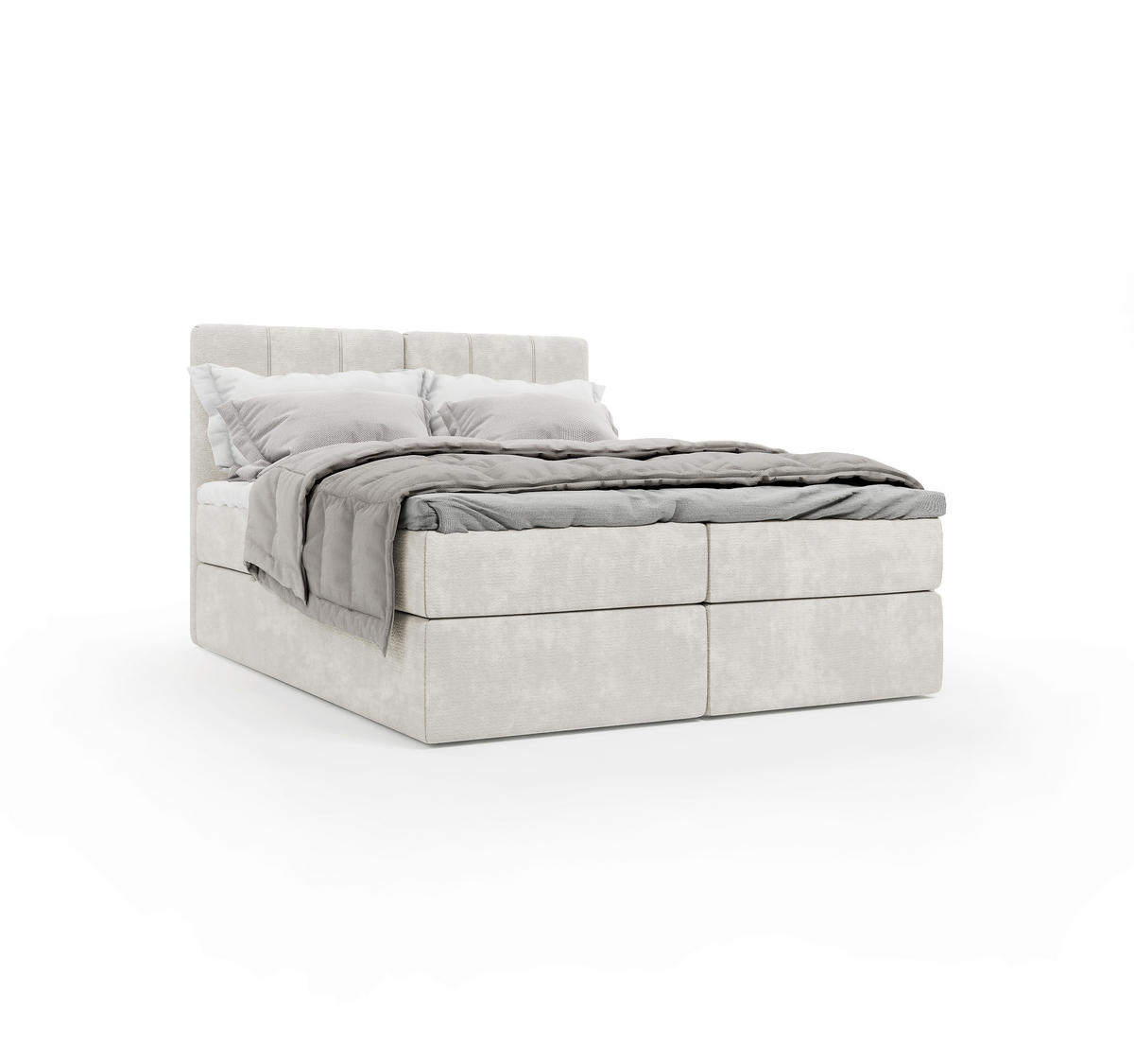 BOXBETT 160/200 cm,  in Beige, gepolstertes Kopfteil, Bettkasten, Topper, Matratze, H3 = fest  - Beige/Schwarz, Design, Holzwerkstoff/Kunststoff (160/200cm) - Esposa