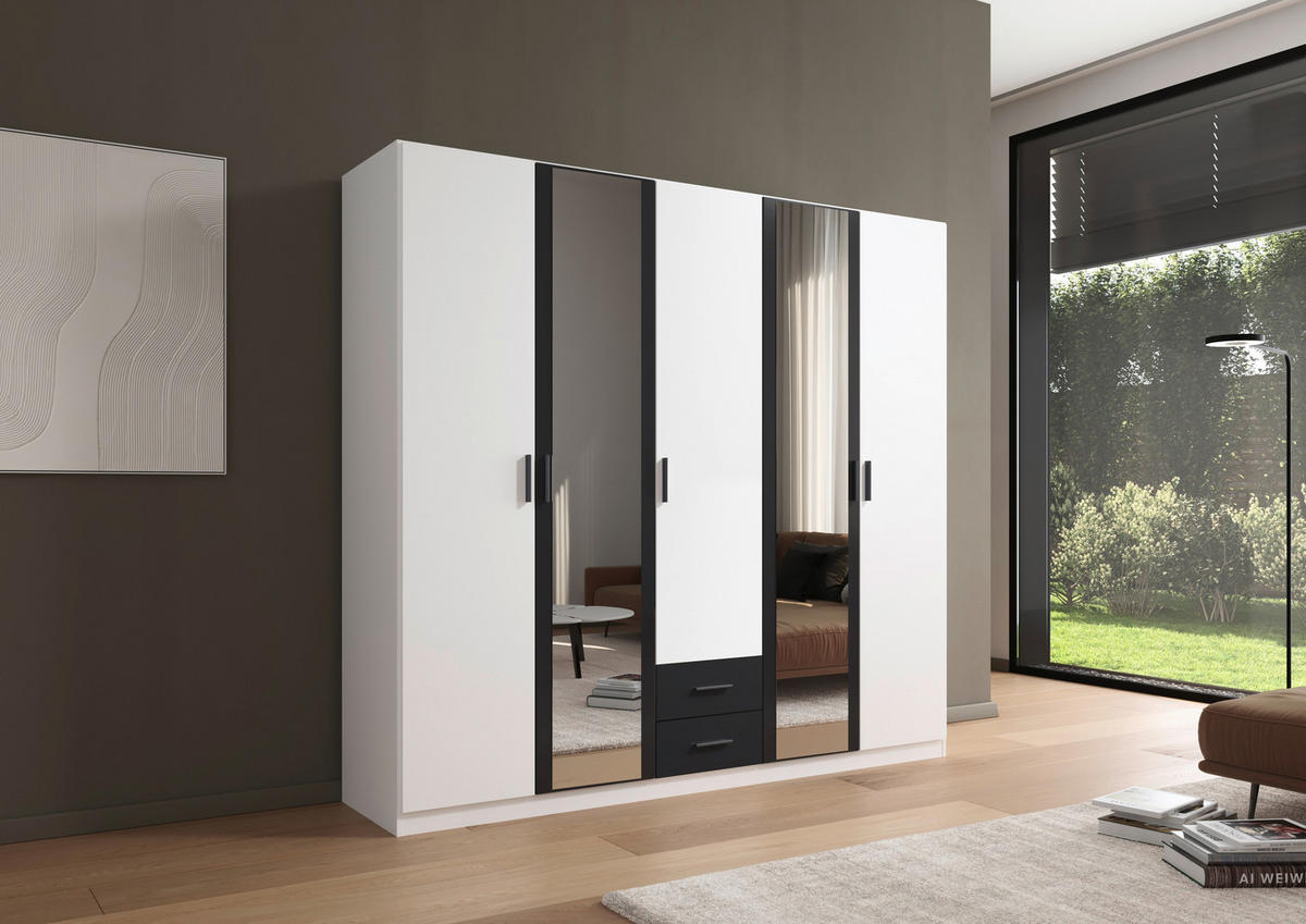 KLEIDERSCHRANK 226/210/54 cm 5-türig Weiß, Grau  - Weiß/Grau, KONVENTIONELL, Holzwerkstoff/Kunststoff (226/210/54cm) - Rauch Möbel