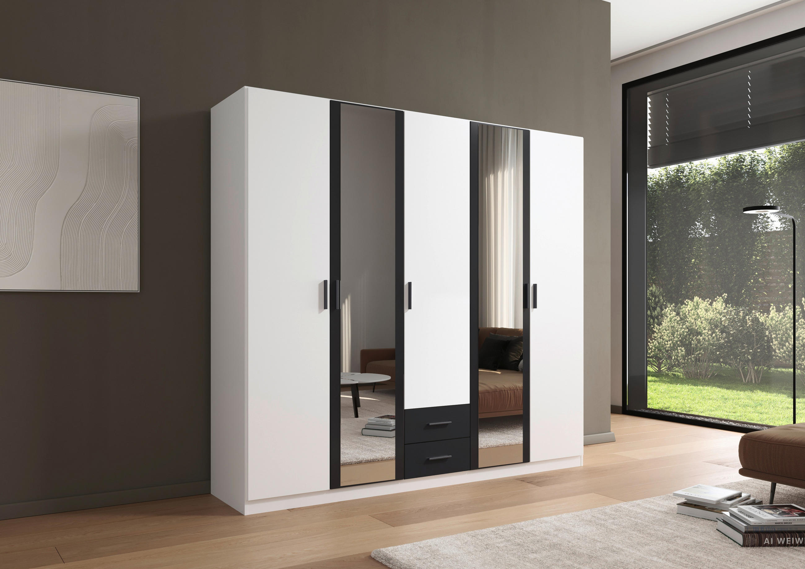 Thumbnail - Rauch Möbel Kleiderschrank, Grau, Weiß, Kunststoff, 3 Fächer, 2 Schublade(n) Schubladen, 226x210x54 cm, Blauer Engel, Go...