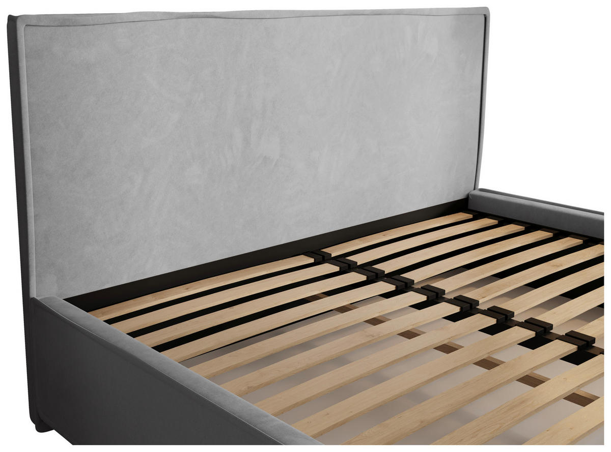 POLSTERBETT 180/200 cm,  in Hellgrau, gepolstertes Kopfteil, Lattenrost, Bettkasten,  - Chromfarben/Hellgrau, MODERN, Holz/Kunststoff (180/200cm) - Chameo