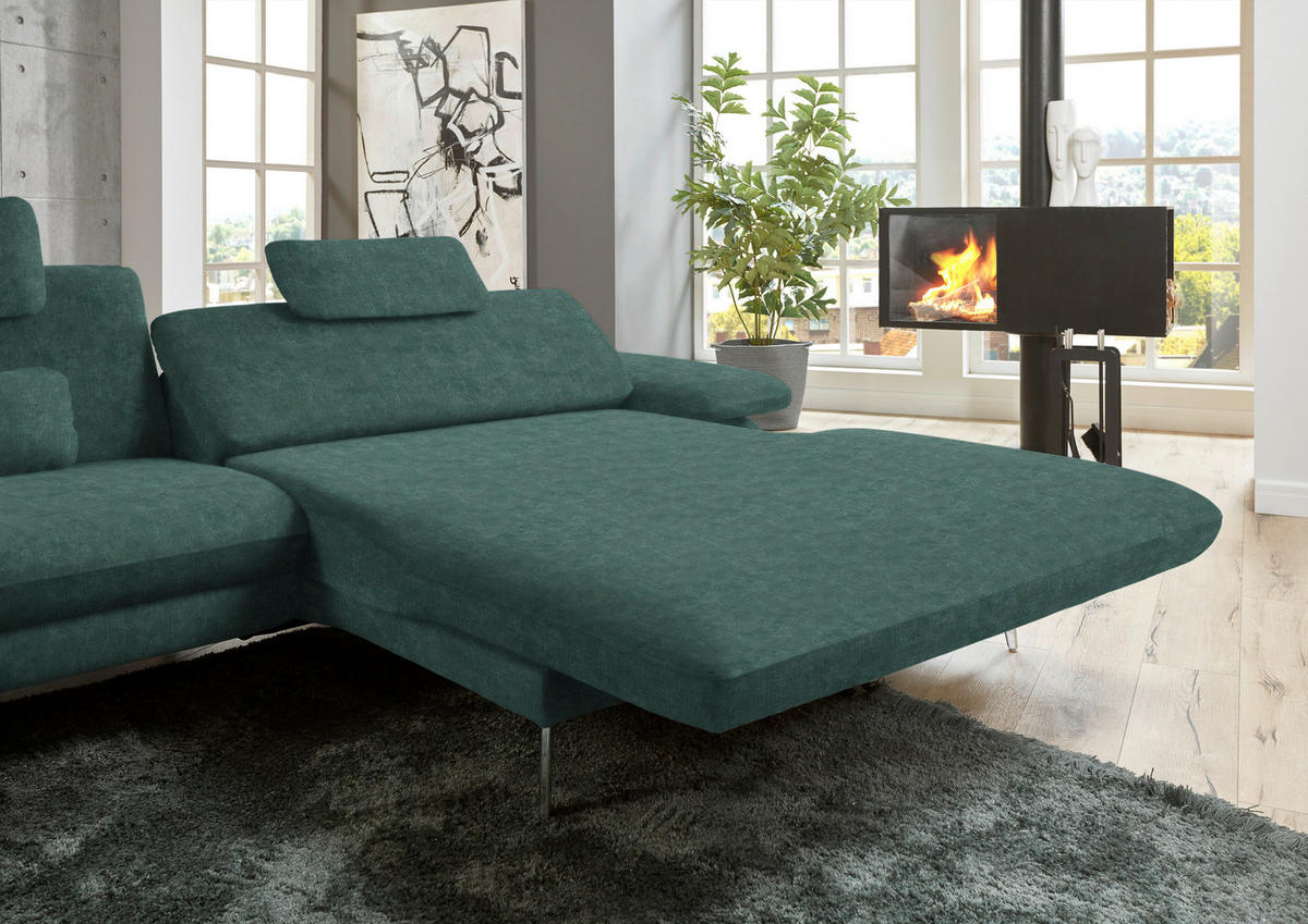 ECKSOFA in Velours Blau, Grün  284/184 cm  - Blau/Schwarz, Design, Textil/Metall (284/184cm) - Dieter Knoll