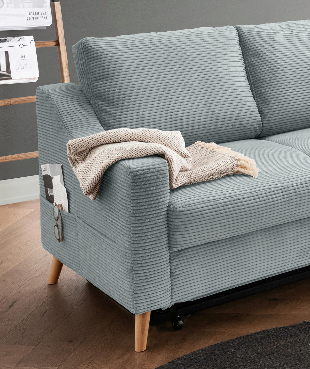ECKSOFA Valentina Hellblau Cord  - Naturfarben/Hellblau, MODERN, Holz/Textil (230/200cm) - Livetastic