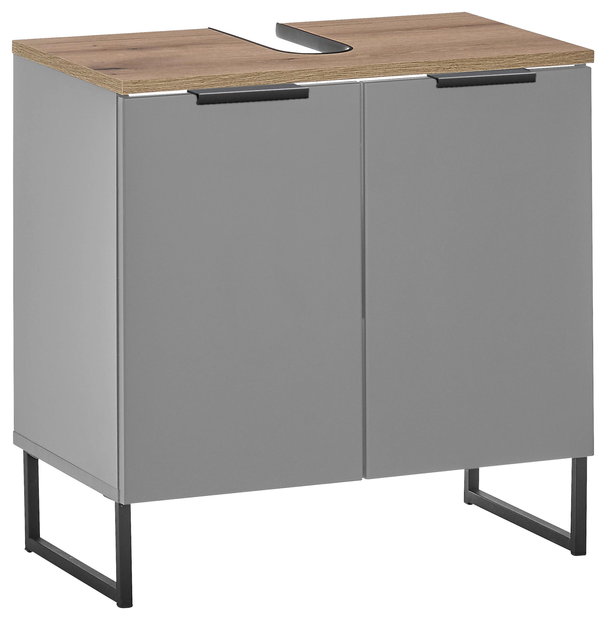 WASCHBECKENUNTERSCHRANK 60/60/35 cm  - Eichefarben/Schwarz, KONVENTIONELL, Holzwerkstoff/Metall (60/60/35cm) - home24