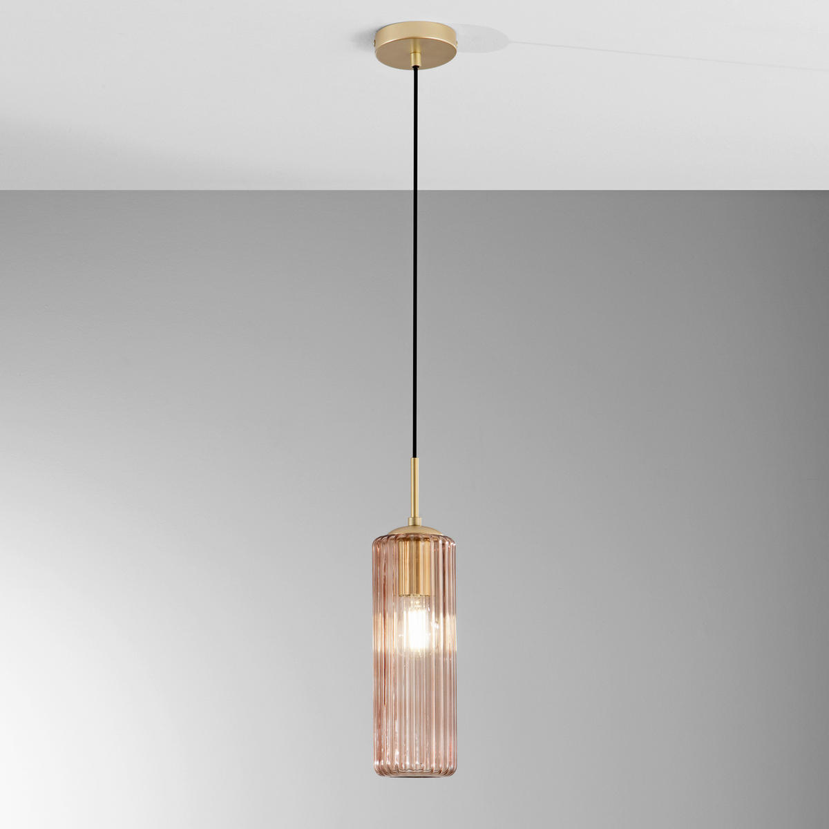 PENDELLEUCHTE 10/202 cm  - Bernsteinfarben/Schwarz, Trend, Glas/Metall (10/202cm)