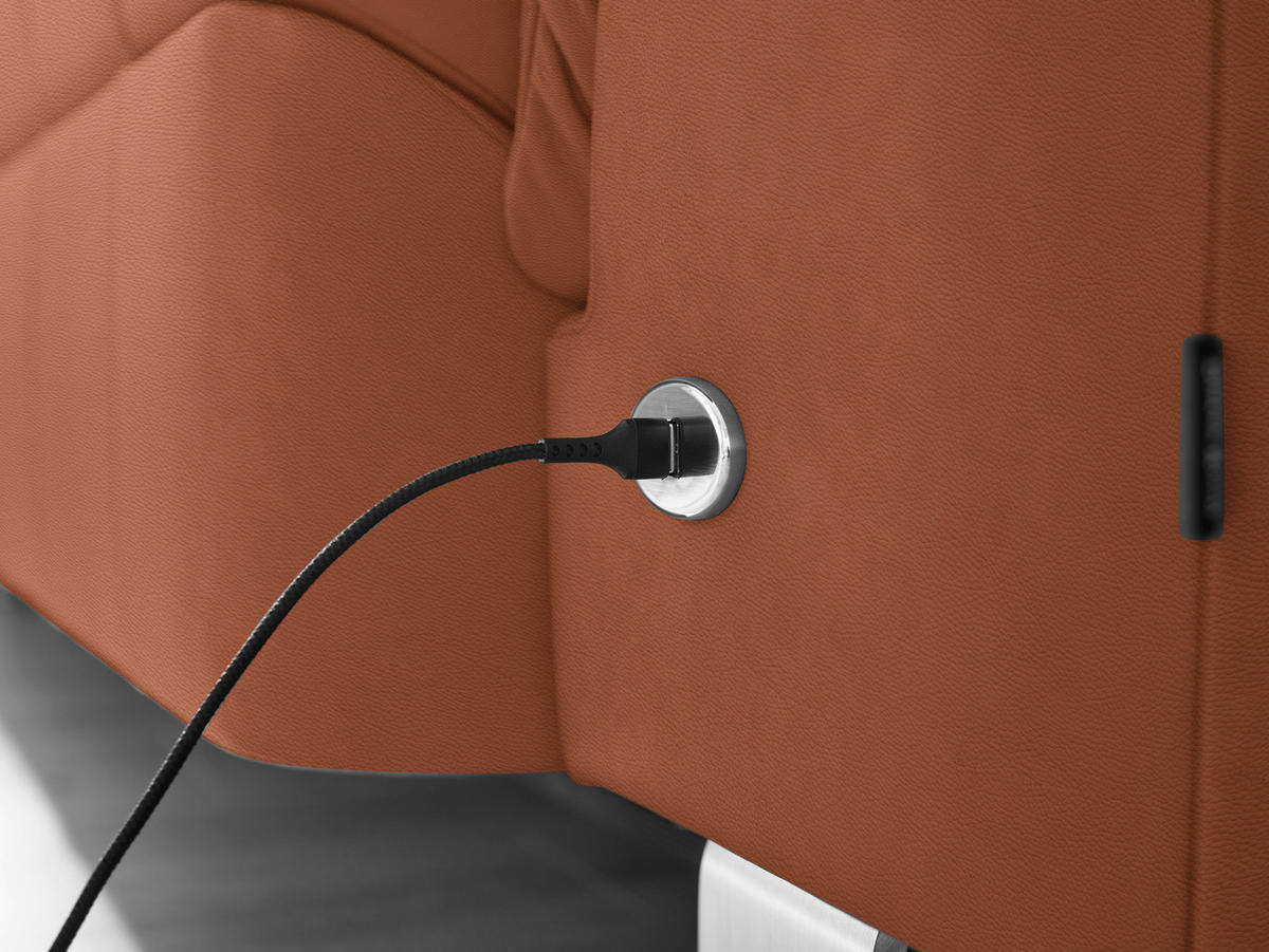 ECKSOFA in Echtleder Cognac  309/233 cm  - Edelstahlfarben/Cognac, Design, Leder/Metall (309/233cm) - Dieter Knoll