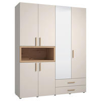 KLEIDERSCHRANK 179/226,5/56,5 cm,  in Kaschmir, Eiche Artisan, 6-türig  - Kaschmir/Beigebraun, MODERN, Glas/Holzwerkstoff (179/226,5/56,5cm) - MID.YOU