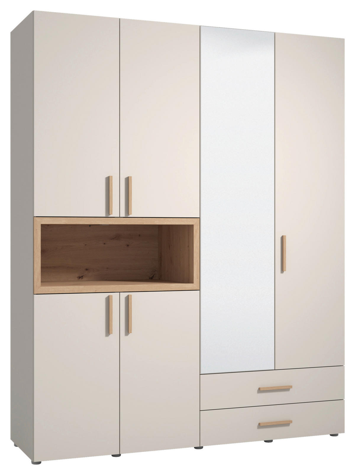 KLEIDERSCHRANK 179/226,5/56,5 cm,  in Kaschmir, Eiche Artisan, 6-türig  - Kaschmir/Beigebraun, MODERN, Glas/Holzwerkstoff (179/226,5/56,5cm) - MID.YOU