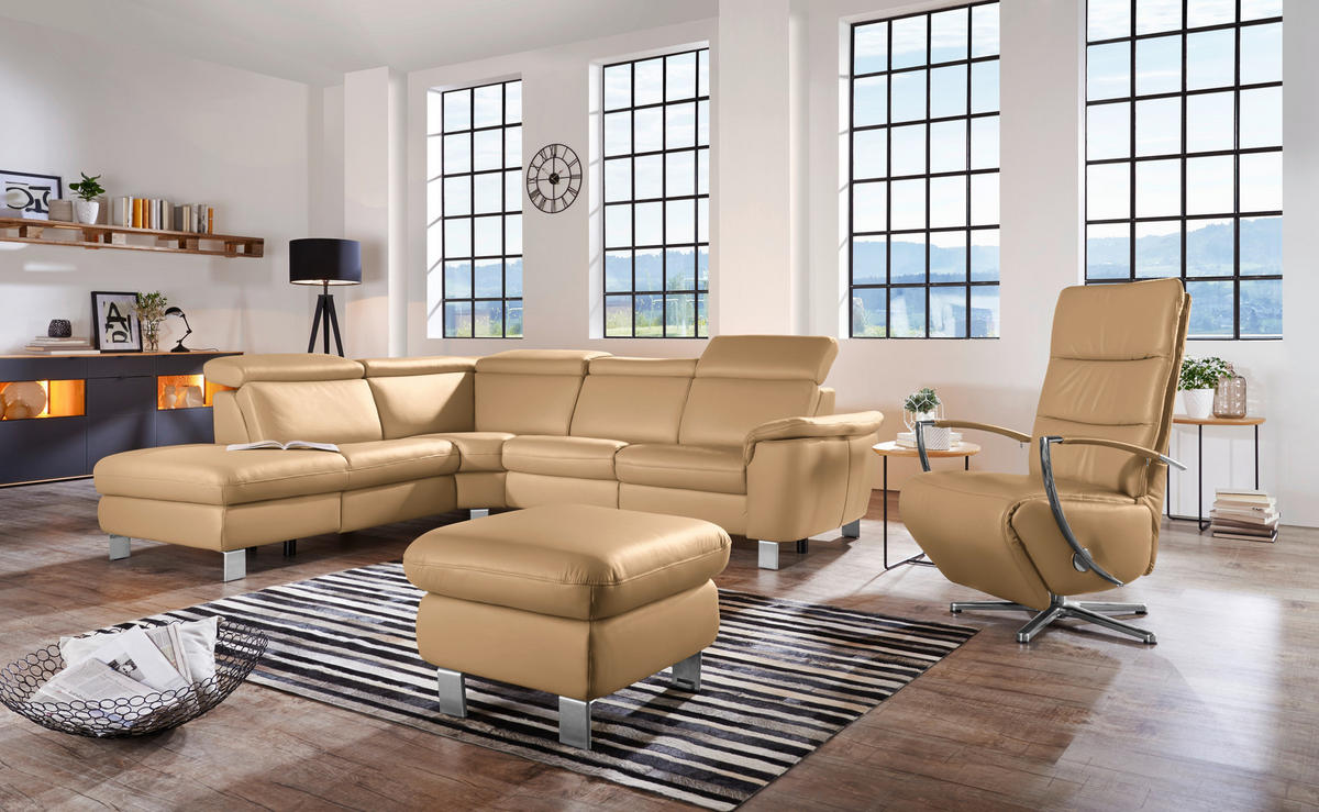 ECKSOFA in Echtleder Honig  - Alufarben/Honig, Design, Leder/Metall (239/271cm) - Cantus