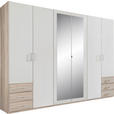 KLEIDERSCHRANK  in Weiß, Eichefarben  - Eichefarben/Alufarben, Design, Glas/Holzwerkstoff (270/208/58cm) - Carryhome