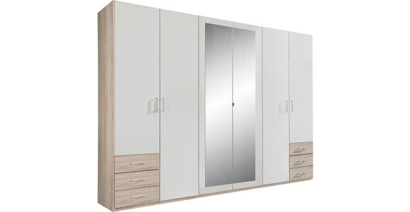 KLEIDERSCHRANK  in Weiß, Eichefarben  - Eichefarben/Alufarben, Design, Glas/Holzwerkstoff (270/208/58cm) - Carryhome