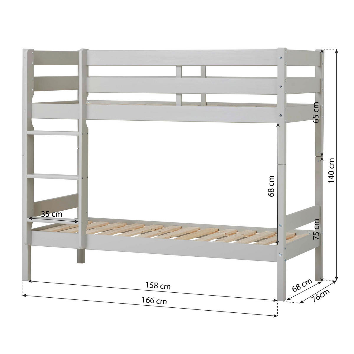 ETAGENBETT - Naturfarben/Grau, MODERN, Holz (70/160cm) - MID.YOU