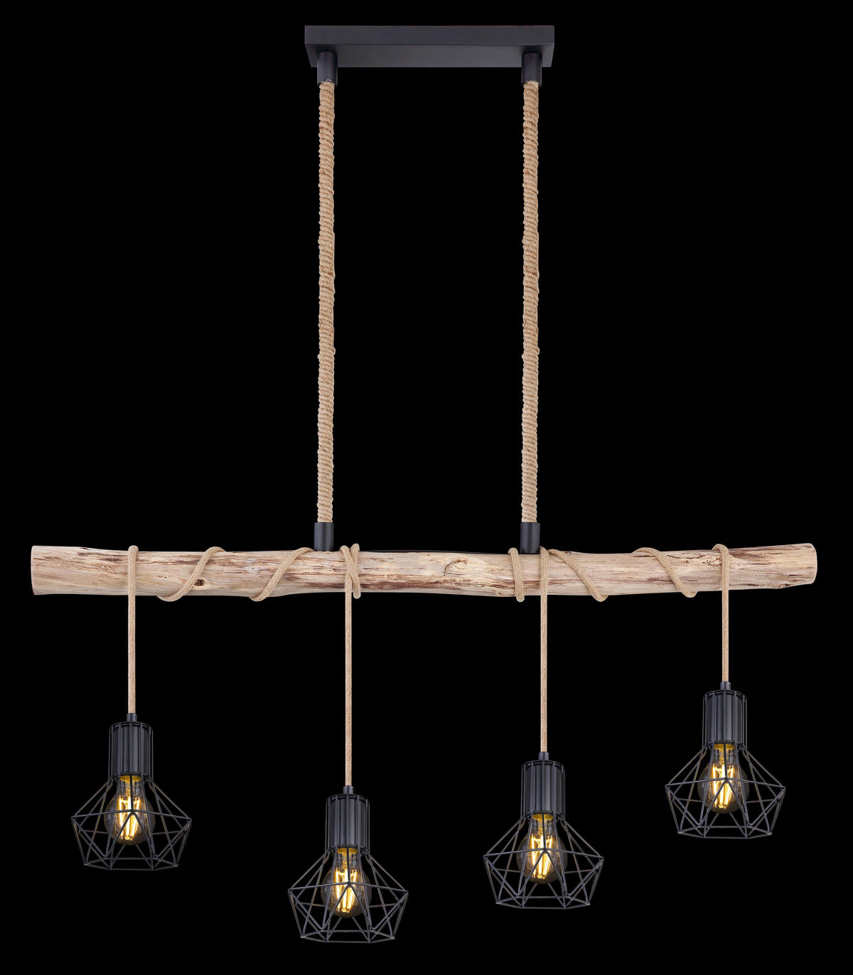 HÄNGELEUCHTE 100/15/120 cm  - Schwarz/Naturfarben, Natur, Holz/Metall (100/15/120cm) - Marama