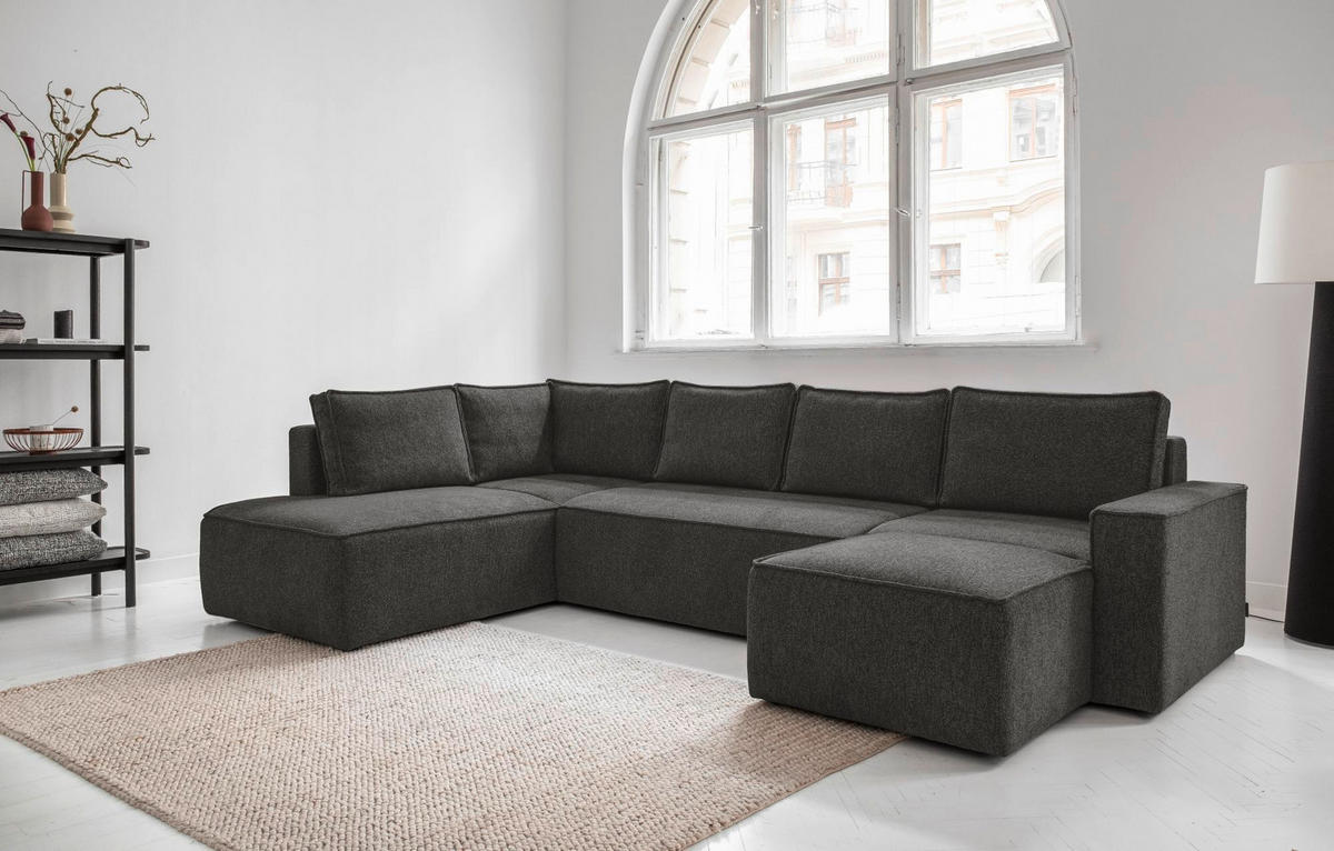 WOHNLANDSCHAFT in Dunkelgrau  - Weiss/Dunkelgrau, Design, Kunststoff/Textil (194/322/156cm) - MID.YOU