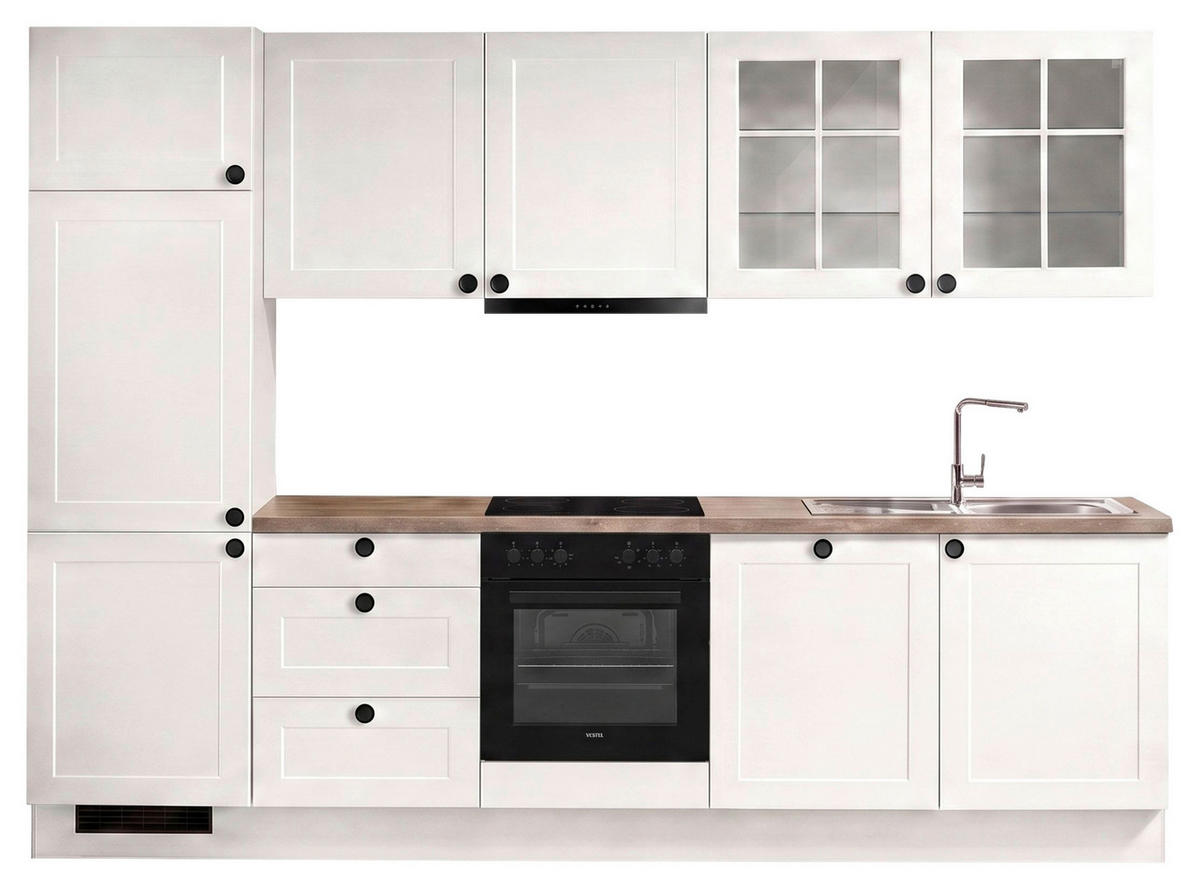 KÜCHENBLOCK IP4250 300 cm  in Braun, Weiß  - Schwarz/Weiß, Basics, Holzwerkstoff/Metall (300cm) - Impuls