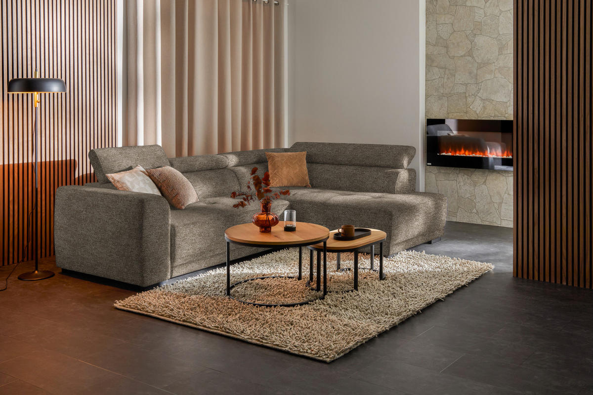 ECKSOFA in Chenille Hellbraun  - Hellbraun/Schwarz, Design, Kunststoff/Textil (284/205cm) - MID.YOU