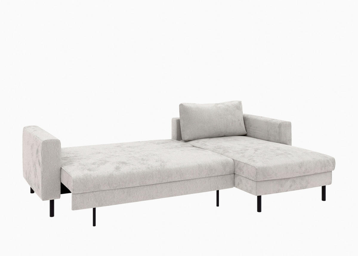 ECKSCHLAFSOFA  mit Rücken echt, Armteil links, Armteil rechts Cord Grau  - Schwarz/Grau, MODERN, Textil/Metall (232/161cm) - Trendmanufaktur