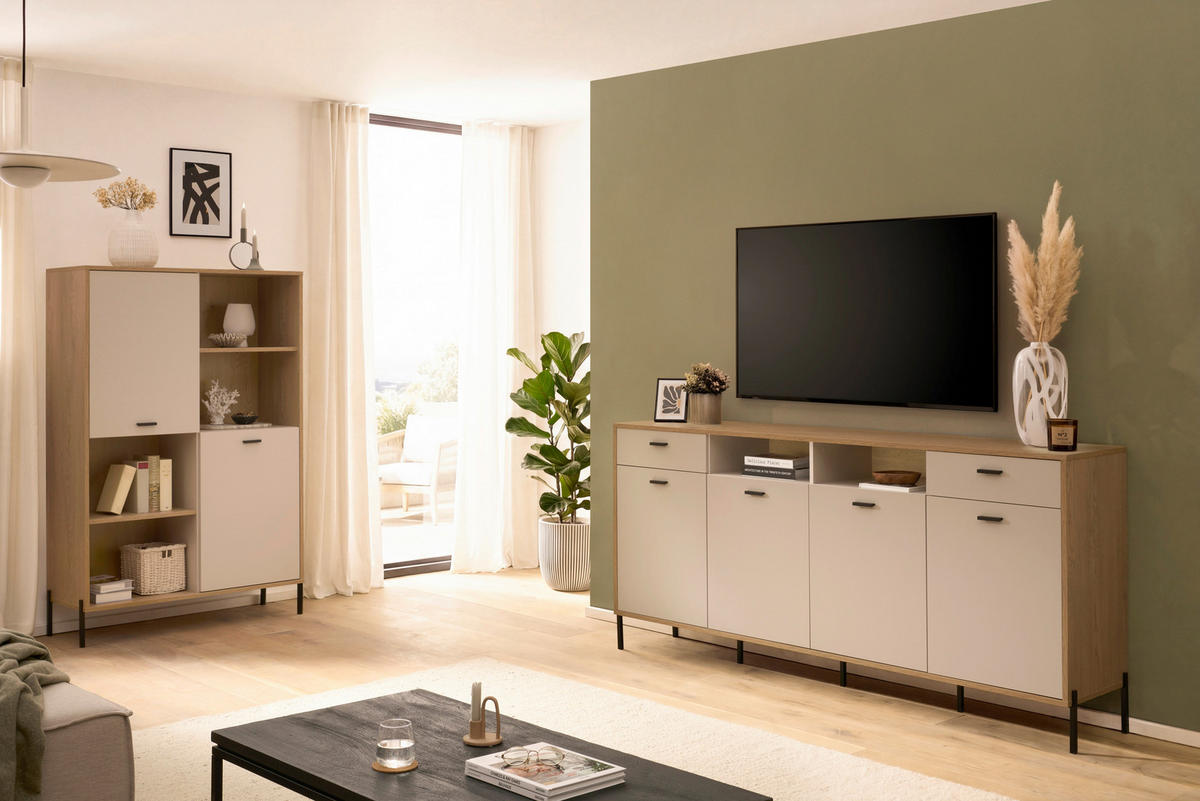 WOHNWAND 2-teilig  in Eichefarben, Kaschmir     - Kaschmir/Eichefarben, Design, Holzwerkstoff/Metall - MID.YOU
