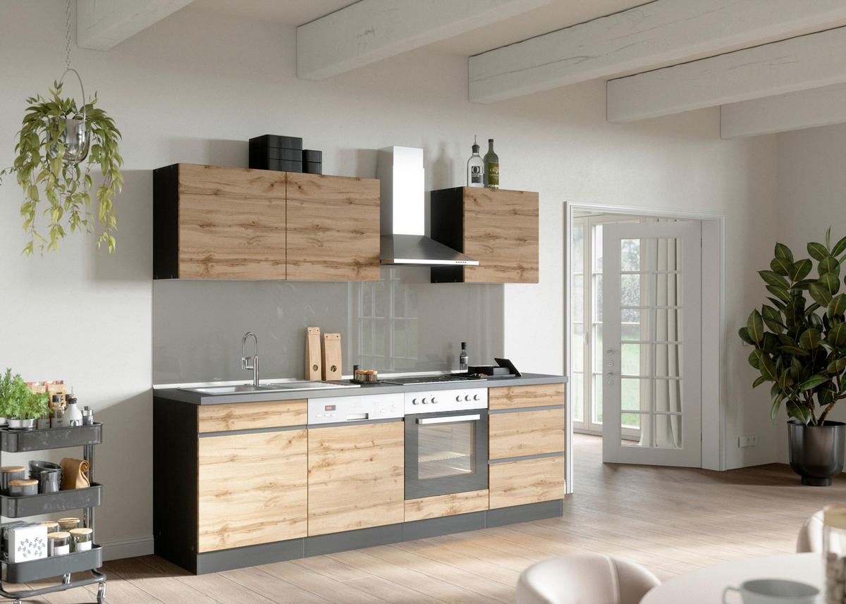 KÜCHENLEERBLOCK 240 cm   in Graphitfarben, Eiche Wotan  - Eiche Wotan/Graphitfarben, Design, Holzwerkstoff (240cm) - Held