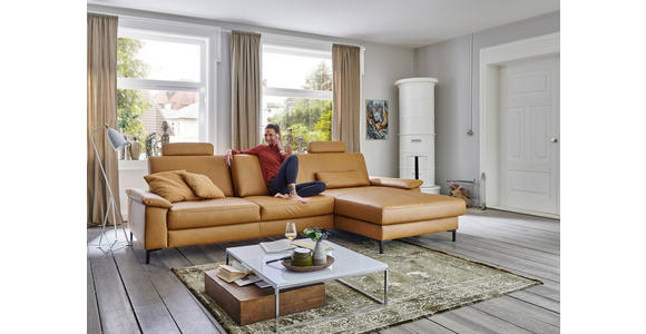 ECKSOFA in Echtleder Currygelb 334/176 cm - Currygelb/Schwarz, Design, Leder/Metall (334/176cm) - Dieter Knoll