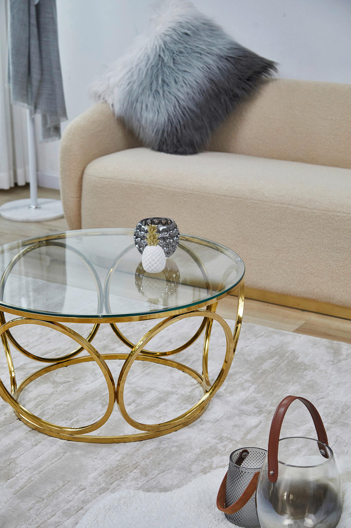 COUCHTISCH Sicherheitsglas, Klarglas 80/80/40 cm rund Klar, Goldfarben  - Klar/Goldfarben, Design, Glas/Metall (80/80/40cm) - Livetastic