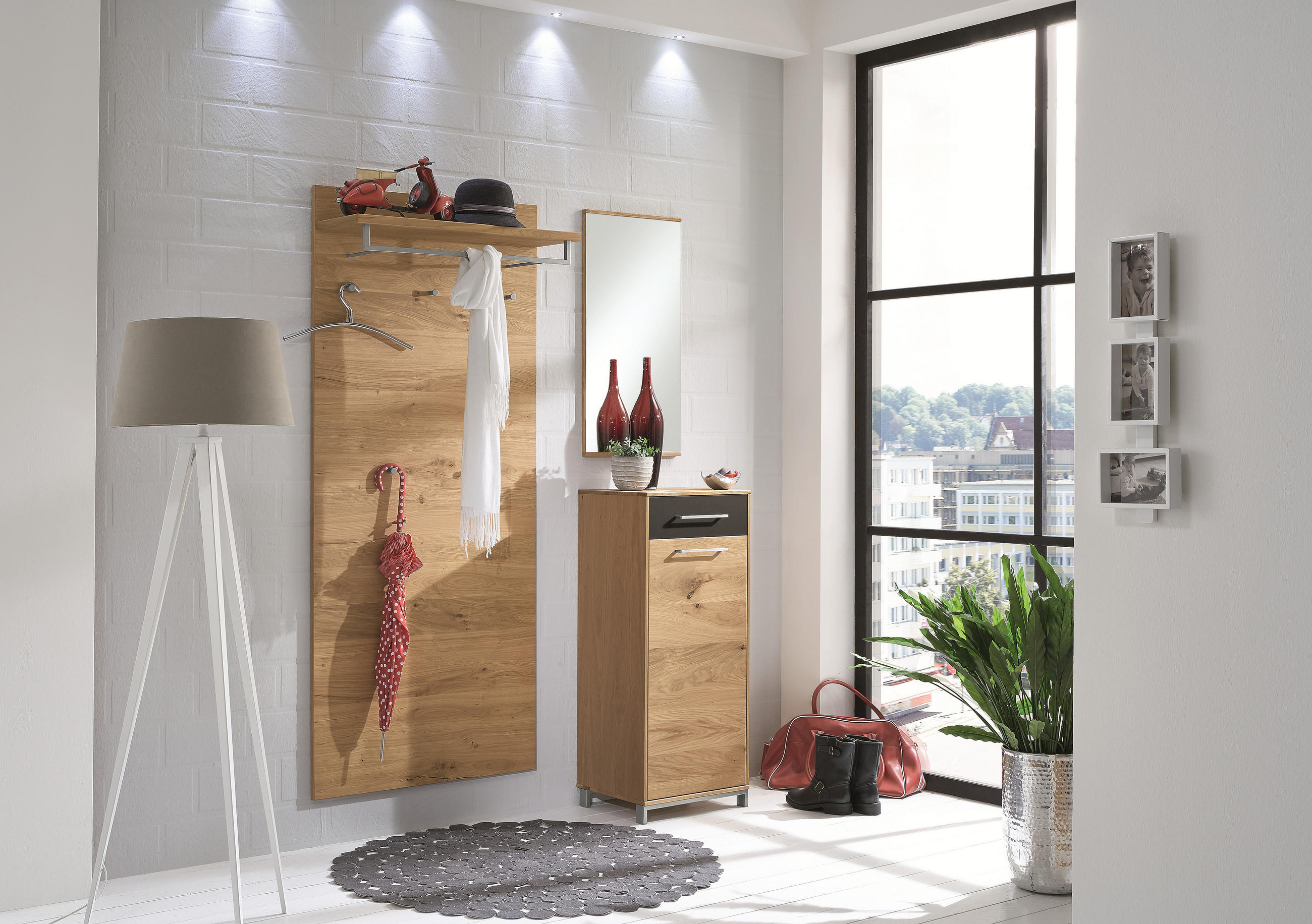 GARDEROBE Anthrazit, Eichefarben - Eichefarben/Anthrazit, Design, Glas/Holz (135/195/37cm)