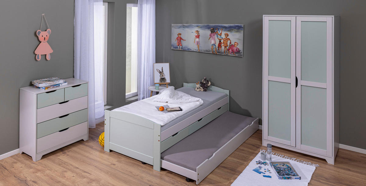 POSTEL S ÚLOŽNÝM PROSTOREM, 90/200 cm, světle šedá, šalvějově zelená - šalvějově zelená/světle šedá, Moderní, dřevo (90/200cm) - MID.YOU