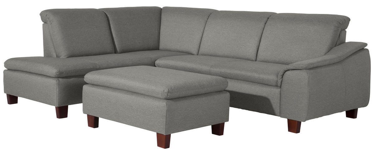 ECKSOFA in Flachgewebe Hellgrau  - Nussbaumfarben/Hellgrau, Design, Holz/Textil (247/82/187cm) - Max Winzer