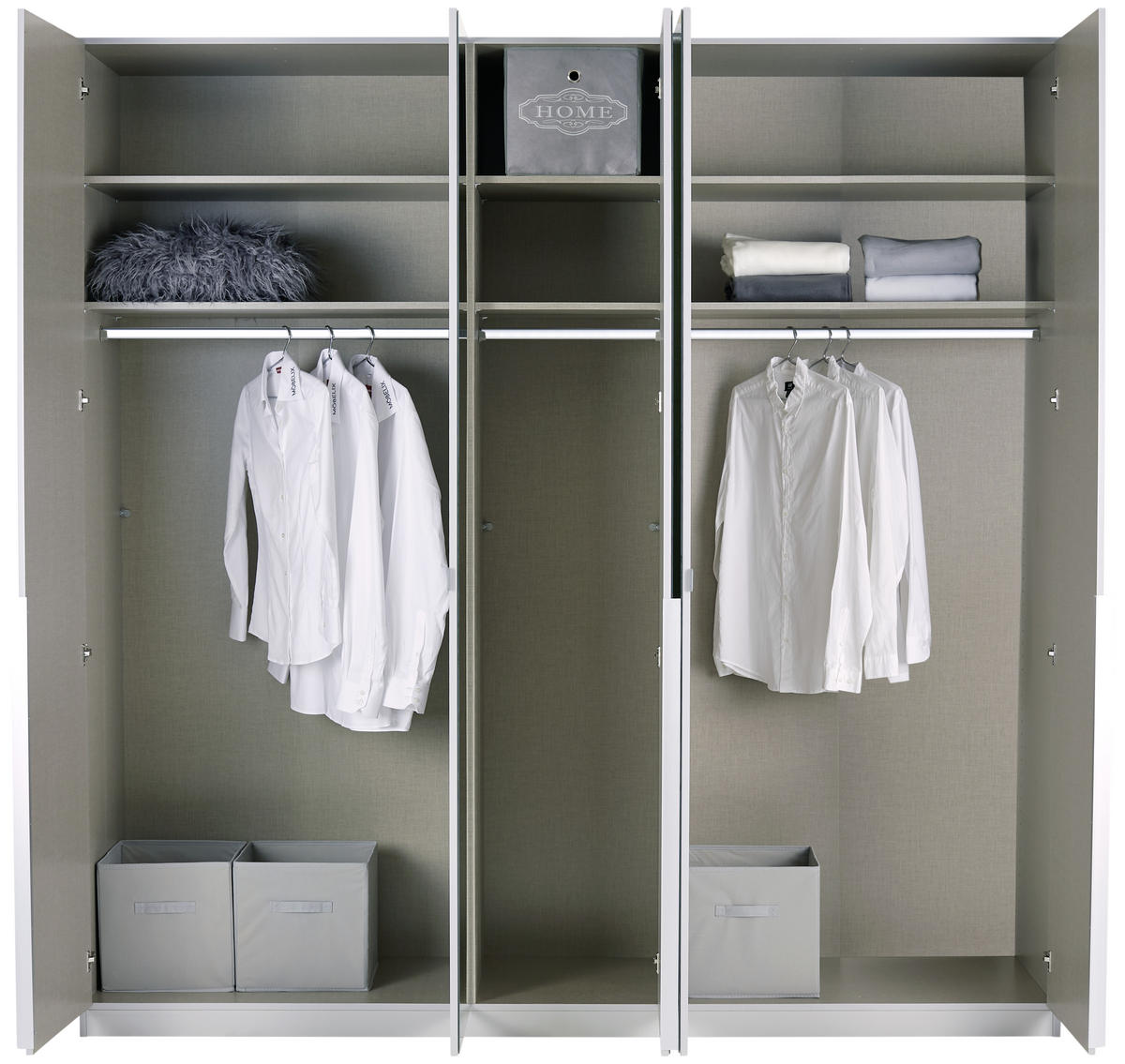 DREHTÜRENSCHRANK in Weiss, Silberfarben  - Weiss/Silberfarben, Modern, Holzwerkstoff/Metall (226/229/54cm) - Rauch Möbel