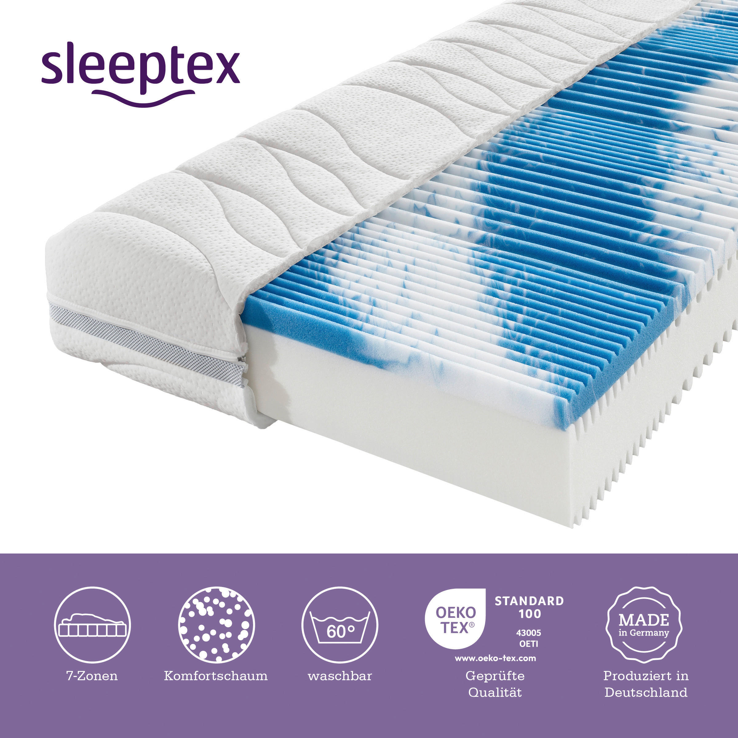 KOMFORTSCHAUMMATRATZE PERFECT TOUCH KS 120/200 cm Höhe ca. 22 cm 7 -Zonen - Weiß, KONVENTIONELL, Textil (120/200cm) - Sleeptex