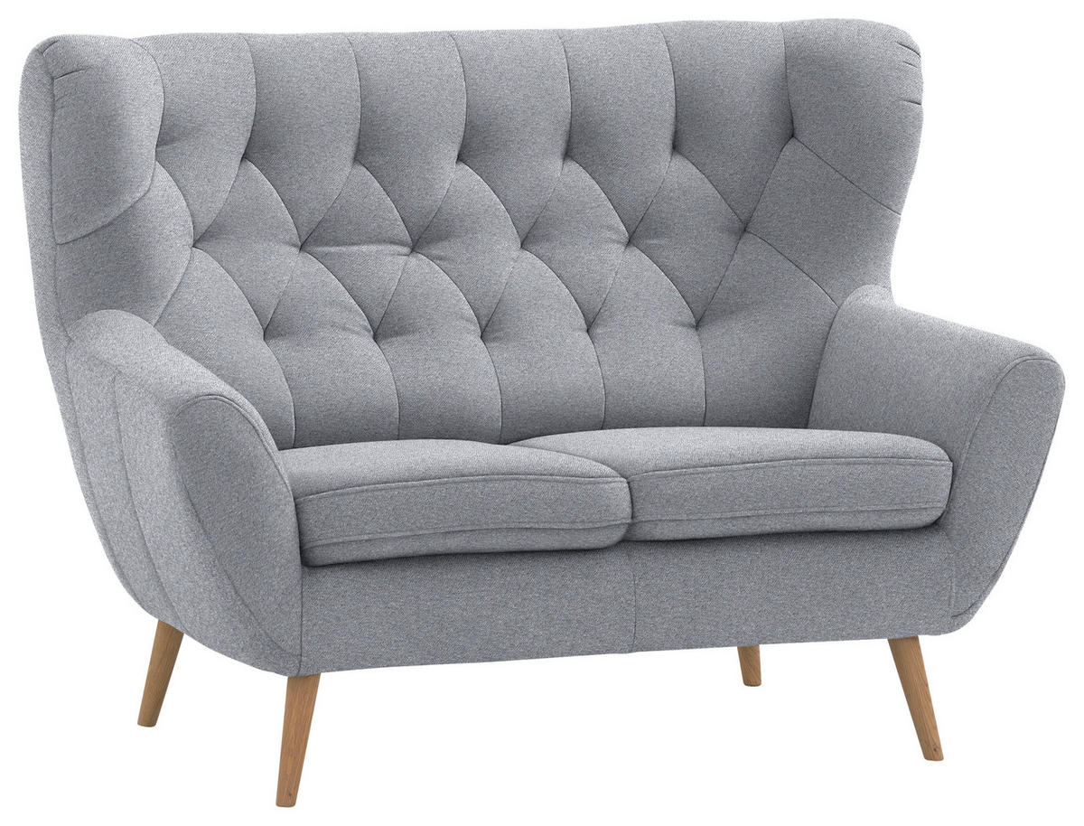 2-SITZER-SOFA in Mikrofaser Grau  - Eichefarben/Beige, Design, Holz/Holzwerkstoff (138/104/92cm) - Stylife
